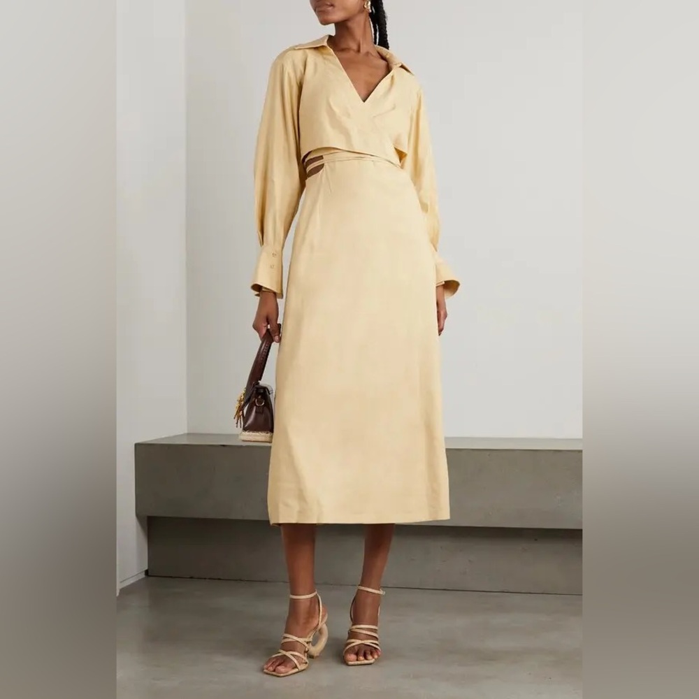Jonathan Simkhai Giulia Wrap-Effect Cutout Linen-Blend Midi Dress Set NWT